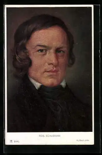 Künstler-AK Robert Schumann mit leicht lockigem Haar und strengem Blick