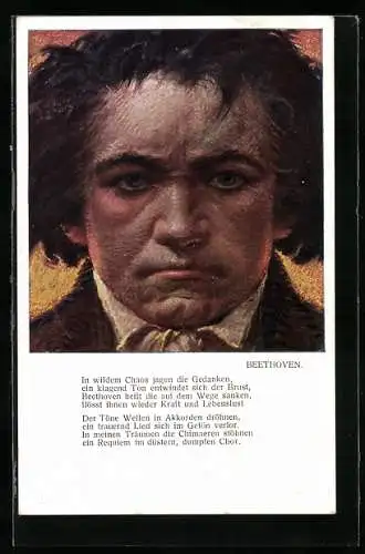 Künstler-AK Ludwig van Beethoven, Frontal-Portrait des Komponisten mit ernstem Blick