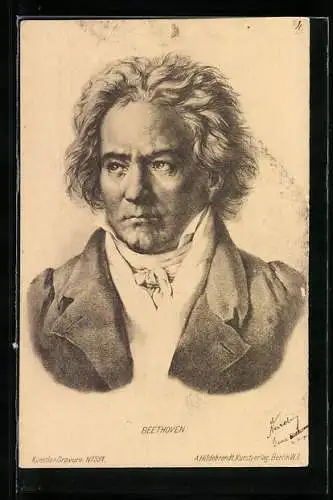 Künstler-AK Ludwig van Beethoven mit unbändigem Haar und einem Halstuch