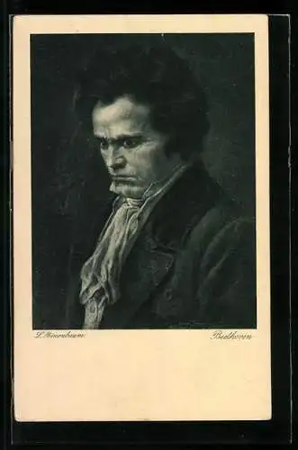 Künstler-AK Ludwig van Beethoven mit einem melancholischem Blick nach unten