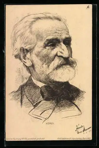 Künstler-AK Komponist Verdi, im hohen Alter portraitiert