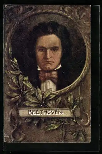 Künstler-AK Beethoven, Portrait in Zierrahmen