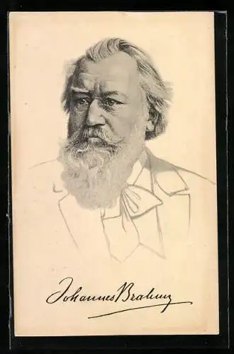 AK Johannes Brahms, der Komponist mit hohen Geheimratsecken und grauem Vollbart