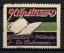 Reklamemarke Künstner's Taschenkalender für Jedermann, aufgeschlagenes Heft