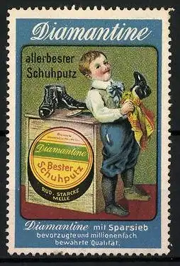 Reklamemarke Diamantine - allerbester Schuhputz, Rud. Starcke, Melle, Knabe putzt Stiefel