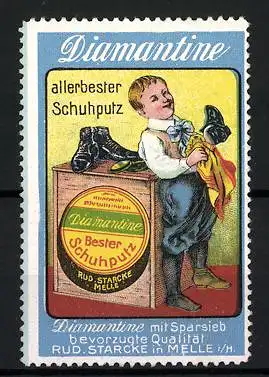 Reklamemarke Diamantine - allerbester Schuhputz, Rud. Starcke, Melle, Knabe putzt Stiefel