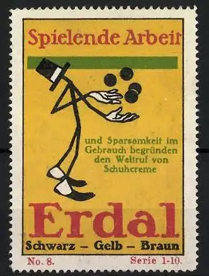 Reklamemarke Erdal Schuhcreme ist sparsam im Gebrauch, Spielende Arbeit, Figur jongliert mit Bällen, Bild 8