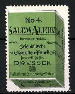 Reklamemarke Salem Aleikum No. 4, Orientalische Tabak- und Cigaretten-Fabrik Yenidze, Dresden, Schachtel