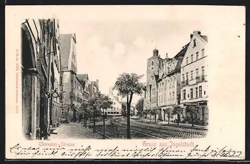 AK Ingolstadt, Theresien-Strasse mit Häuserfassaden