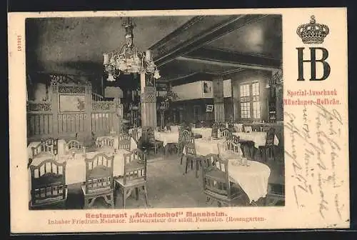 AK Mannheim, Restaurant Arkadenhof, Innenansicht, Inh. Friedrich Melchior