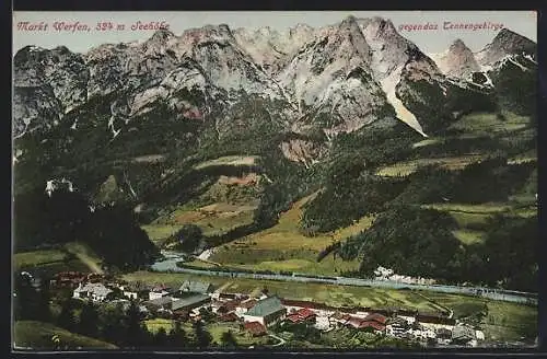 AK Werfen, Ortsansicht gegen das Tennengebirge