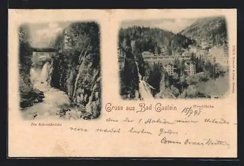 AK Bad Gastein, Wandelbahn, Schreckbrücke