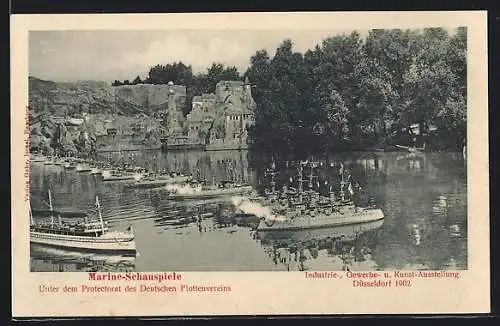 AK Düsseldorf, Industrie-, Gewerbe- und Kunst-Ausstellung 1902, Marine-Schauspiele, Deutscher Flottenverein