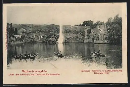 AK Düsseldorf, Industrie-, Gewerbe- und Kunst-Ausstellung 1902, Marine-Schauspiele, Deutscher Flottenverein