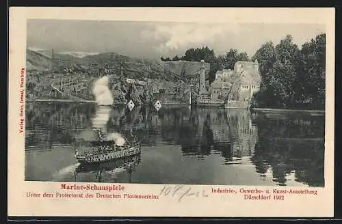 AK Düsseldorf, Industrie-, Gewerbe- und Kunstausstellung 1902, Marineschauspiel unter dem Protectorat des Flottenvereins