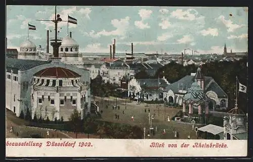 AK Düsseldorf, Gewerbeausstellung 1902, Blick von der Rheinbrücke