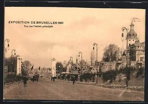 AK Bruxelles, Exposition 1910, Vue sur l`entrée principale