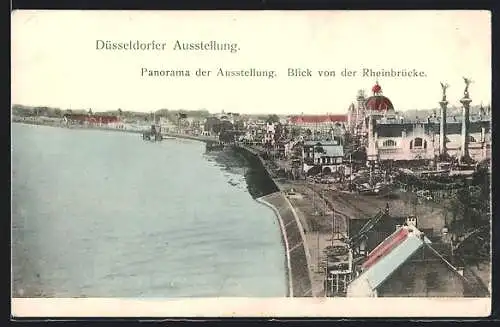 AK Düsseldorf, Ausstellung, Panorama, Blick von der Rheinbrücke