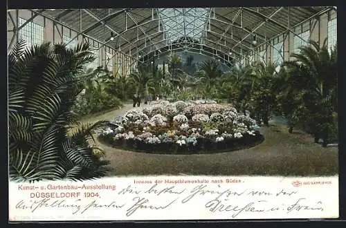 AK Düsseldorf, Kunst- und Gartenbau- Ausstellung 1904, Inneres der Hauptblumenhalle