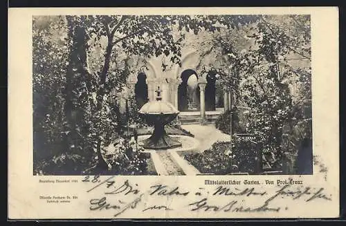 AK Düsseldorf, Ausstellung 1904, Mittelalterlicher Garten