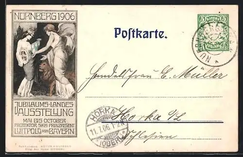 AK Nürnberg, Jubiläums-Landes-Ausstellung 1906, Ganzsache Bayern