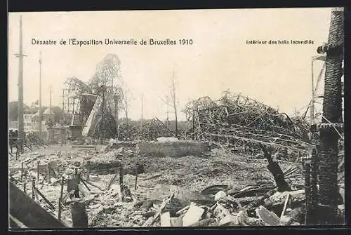 AK Bruxelles, Exposition Universelle 1910, Désastre, Intérieur des halls incendiés