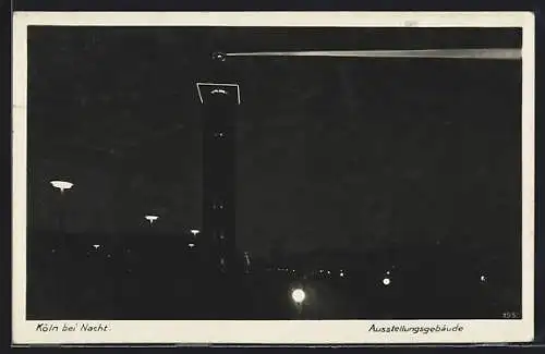 AK Köln, Ausstellungsgebäude bei Nacht