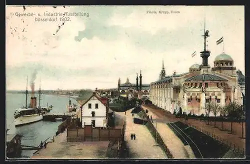 AK Düsseldorf, Gewerbe- und Industrie-Ausstellung 1902, Partie am Rhein