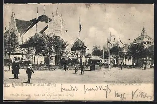 AK Düsseldorf, Ausstellung, Partie vor der Festhalle