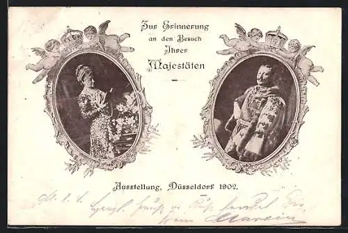 AK Düsseldorf, Ausstellung zur Erinnerung an den Besuch Ihrer Majestäten 1902, Royale Portraits