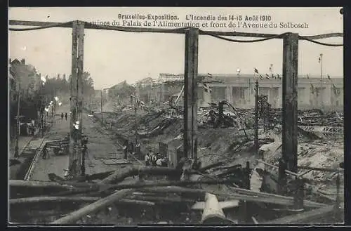 AK Bruxelles, Exposition 1910, Les ruines du Palais de l'Alimentation et front de l'Avenue du Solbosch