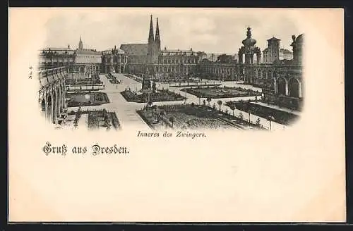 AK Dresden, Înneres des Zwingers aus der Vogelschau