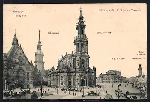 AK Dresden, Blick von der Brühlschen Terrasse auf Gebäude-Panorama