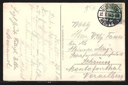 AK Dresden, Dampfschifflandeplatz mit Kgl. Kunst-Akademie und Strassenbahn