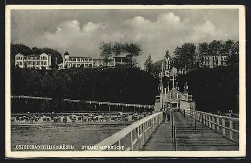 AK Sellin /Rügen, Strand mit Brücke