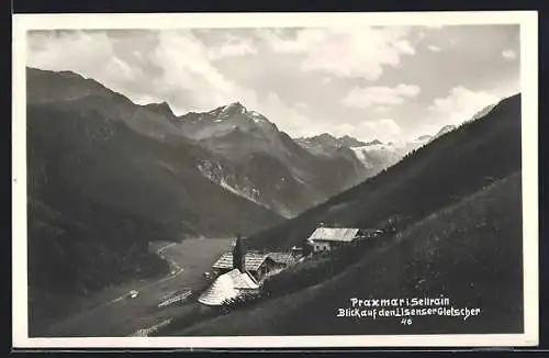 AK Praxmar im Sellrain, Ortsansicht mit Blick auf den Lisenser Gletscher