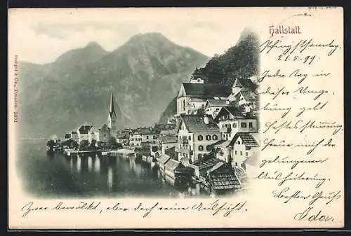 AK Hallstatt, Ortsansicht gegen die Berge