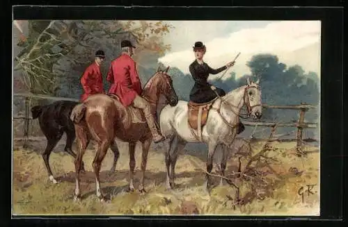Künstler-AK Reiter beim Parcour
