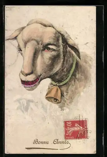 AK Schaf mit Glocke, Neujahrsgruss