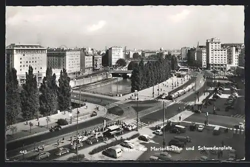 AK Wien, Marienbrücke und Schwedenplatz aus der Vogelschau