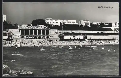AK Eforie, Strand mit modernen Bauten vom Wasser aus