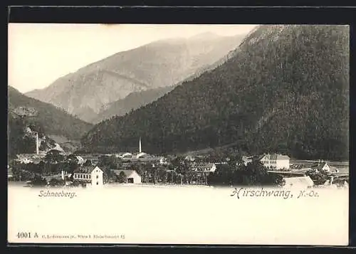 AK Hirschwang, Ortspanorama mit Schneeberg