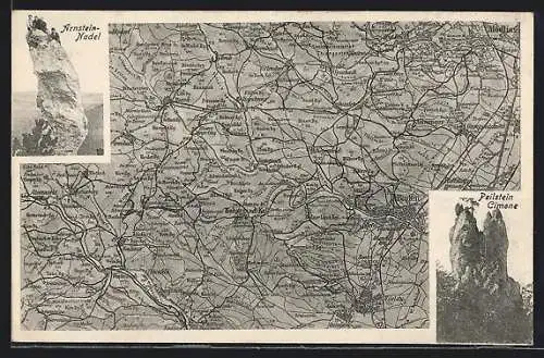 AK Baden bei Wien, Landkarte, Arnstein-Nadel, Peilstein Cimone