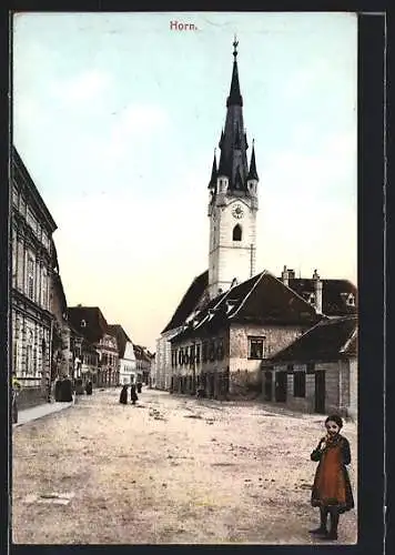 AK Horn, Strassenpartie mit Kirche