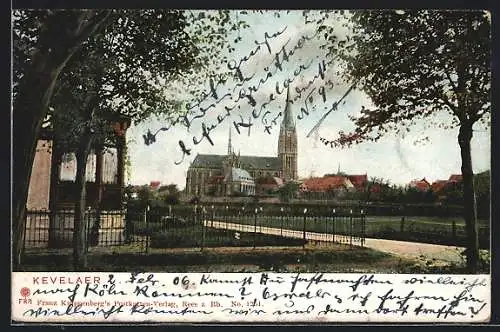 AK Kevelaer, Panorama mit Kirche, von einem Pavillon aus