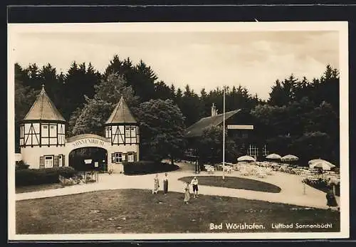 AK Bad Wörishofen, Luftbad und Cafe-Restauration Sonnenbüchl aus der Vogelschau