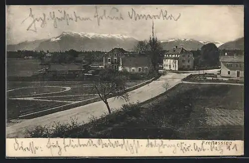 AK Freilassing, Strassenpartie mit Blick auf die Berge