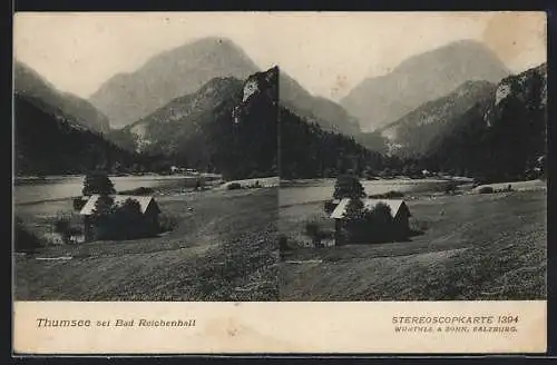 AK Thumsee /Bad Reichenhall, Haus und See mit Bergpanorama
