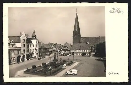 AK Eutin, Marktplatz mit Kirche und Gasthof Stadt Kiel aus der Vogelschau