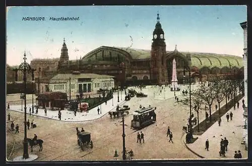 AK Hamburg, Hauptbahnhof mit Strassenbahn